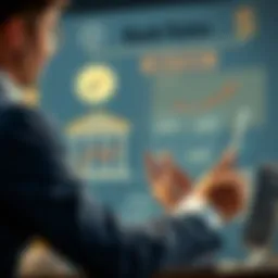 Illustration of a person analyzing interest rates from various bank accounts