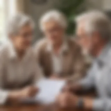 An elderly couple discussing financial planning with a financial advisor.