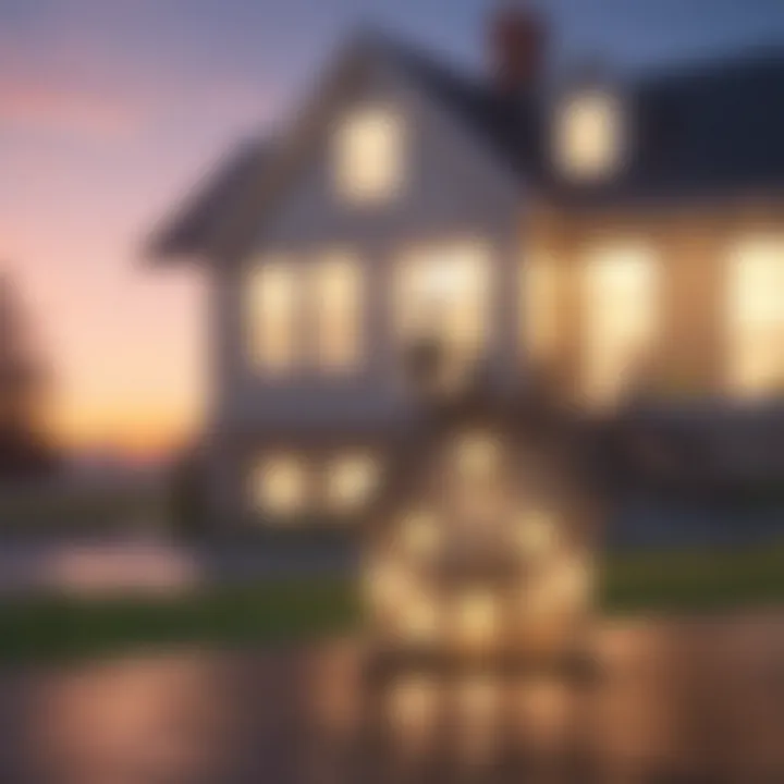 A close-up of a house with a glowing equity sign