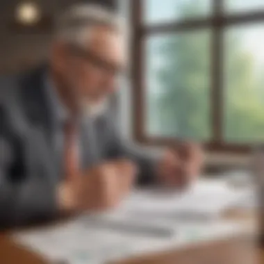Evaluating Financial Options Post-Retirement A thoughtful retiree reviewing financial documents
