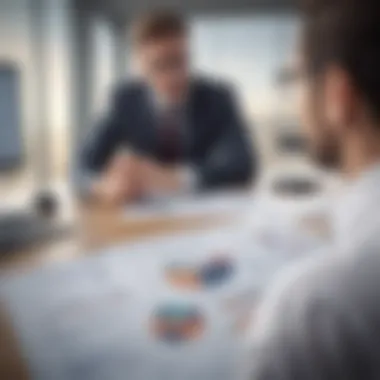 Investor and Advisor Analysis Investor analyzing data with a financial advisor